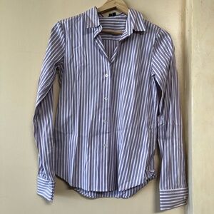 THEORY Striped Dress Shirt Stretch Oxford Purple White Button Down